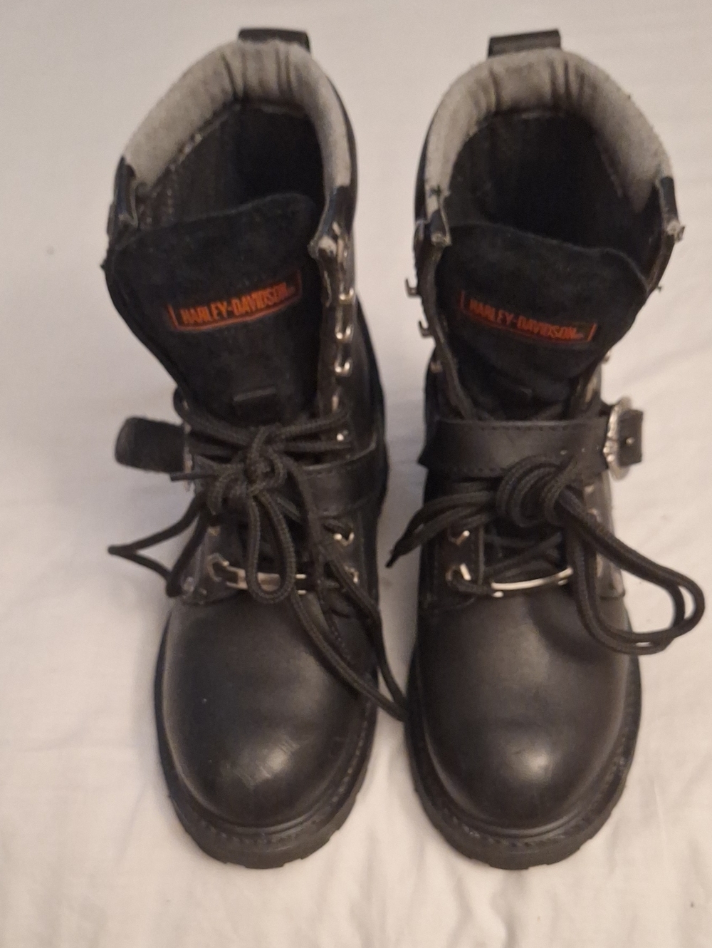 Harley-Davidson Kids Black Lace-Up Moto Boots with Orange Logo